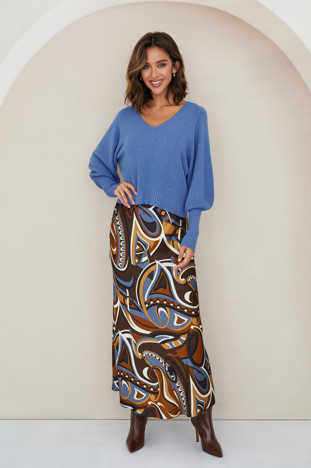 BAROQUE ABSTRACT PRINT SILKY SLIP SKIRT