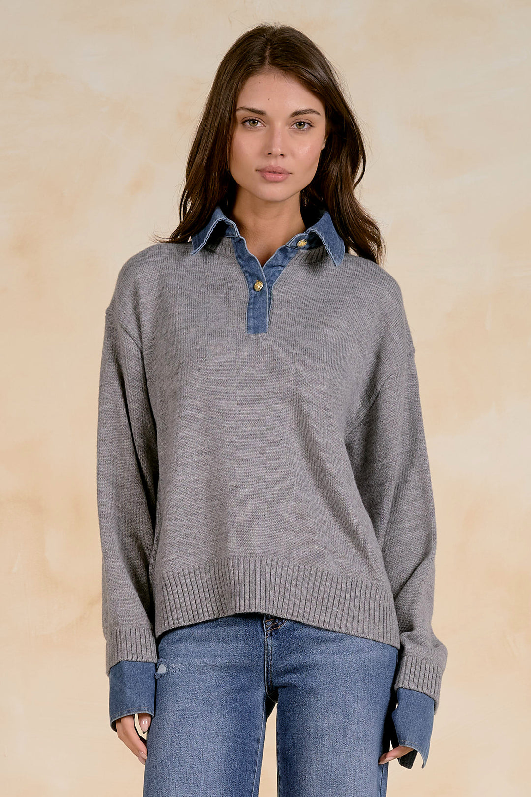 COLLARED DENIM SWEATER