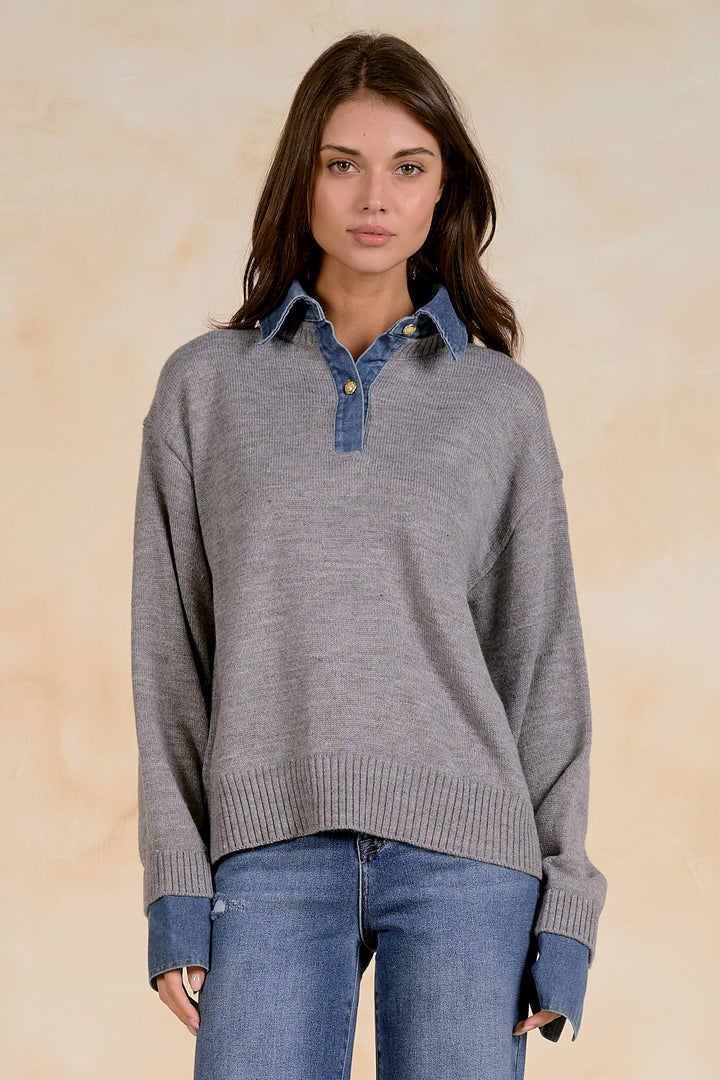 COLLARED DENIM SWEATER