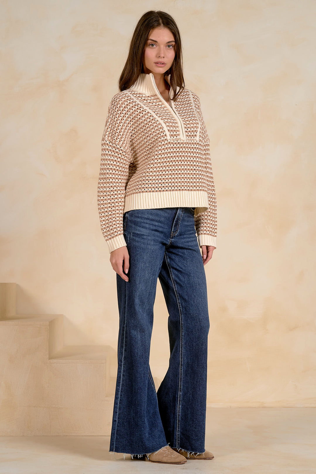 1/4 ZIP OPEN KNIT SWEATER