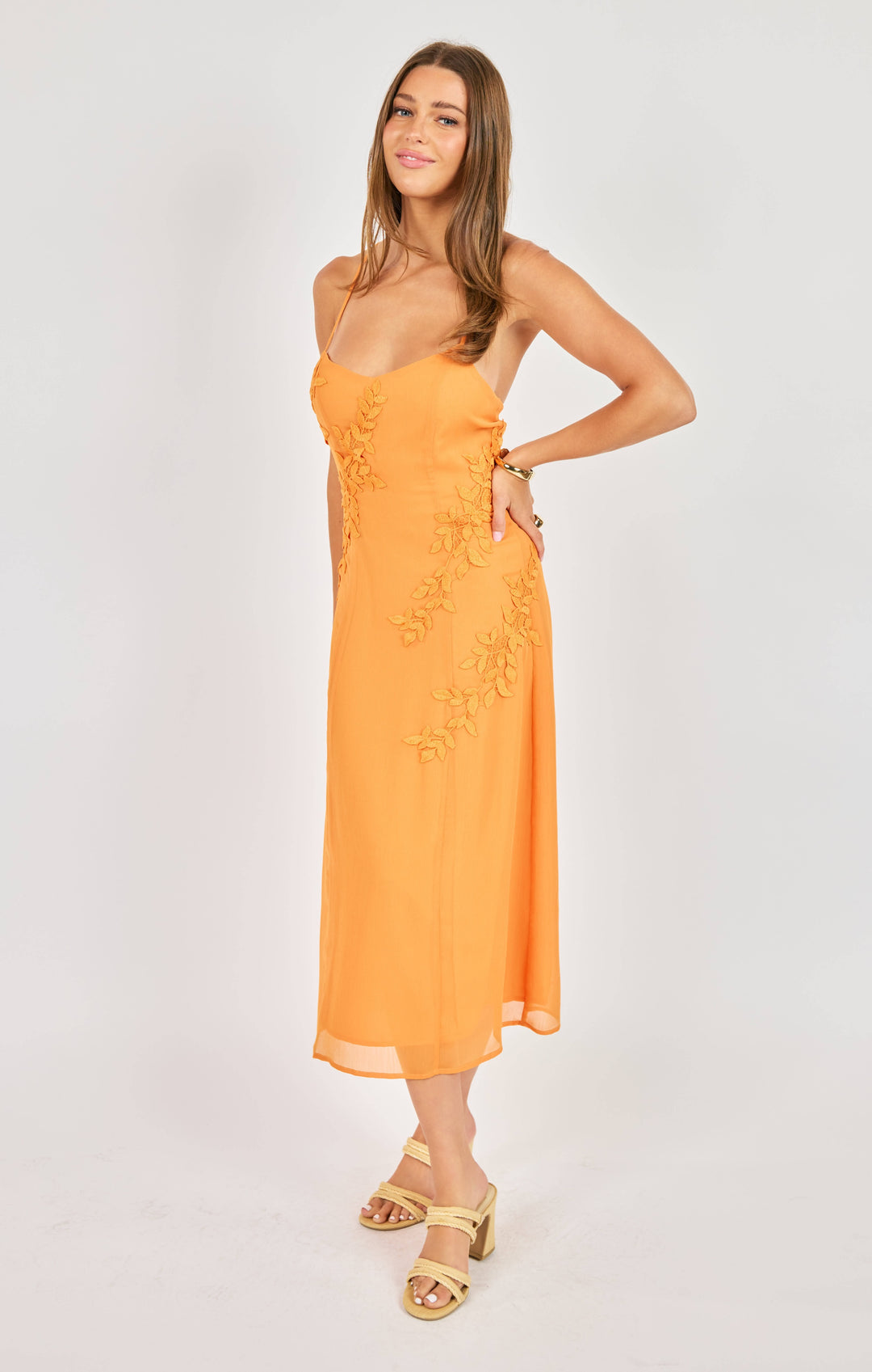 PRICKLY PETAL APPLIQUE MIDI DRESS