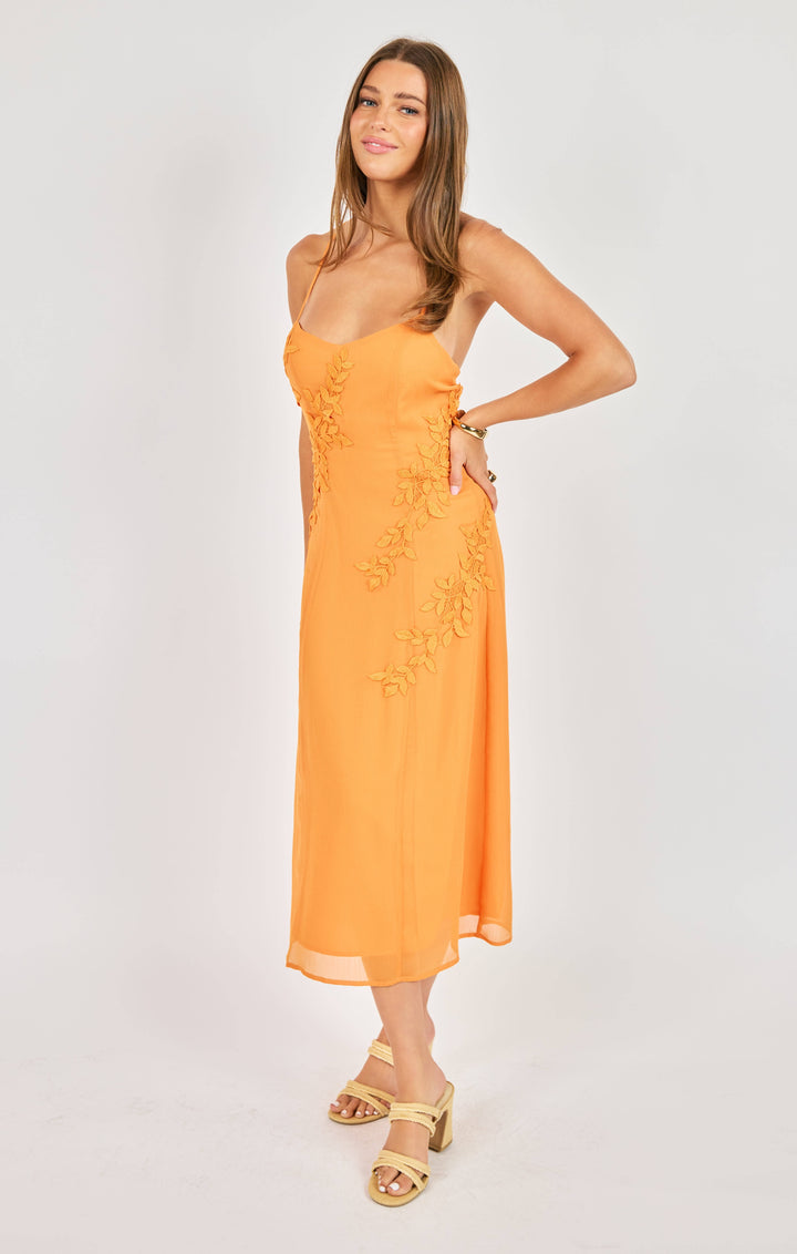 PRICKLY PETAL APPLIQUE MIDI DRESS