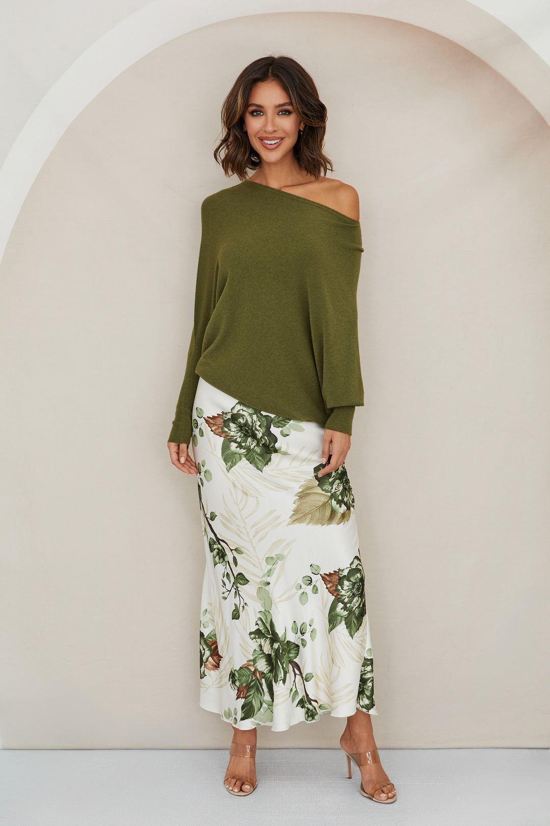 CHATEAU GARDEN FLORAL PRINT SILKY MAXI SKIRT