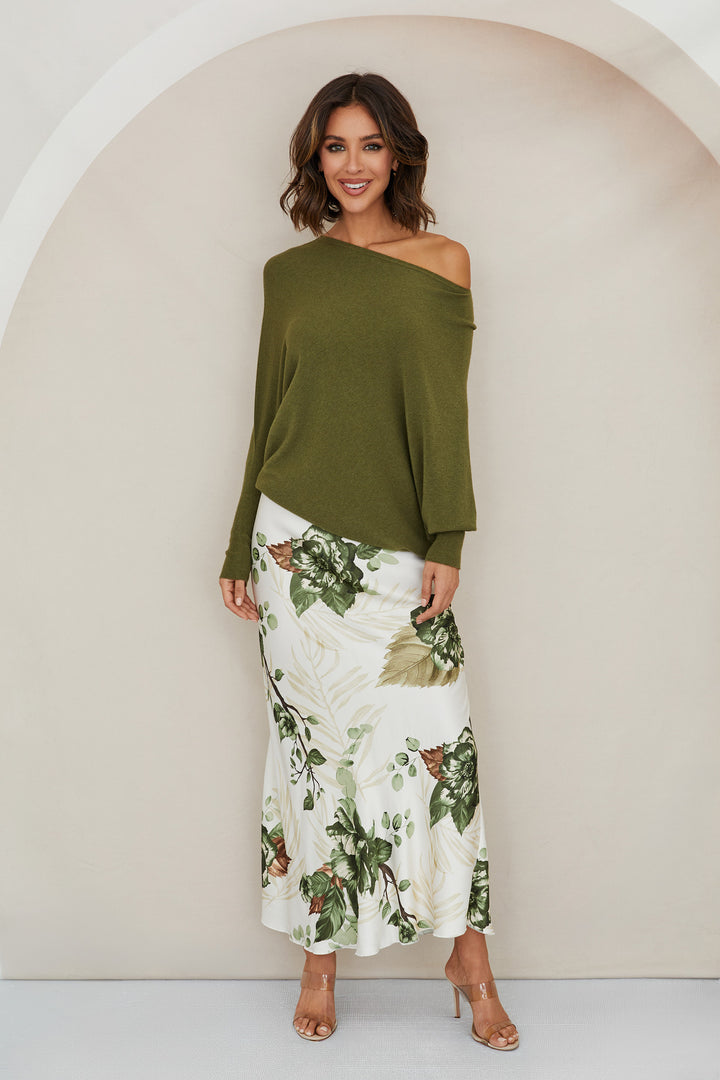 CHATEAU GARDEN FLORAL PRINT SILKY MAXI SKIRT