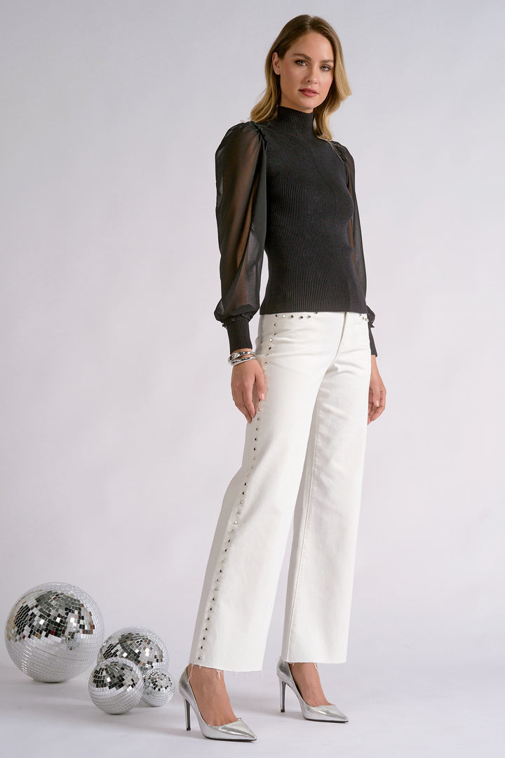 MESH SLEEVE SWEATER TOP