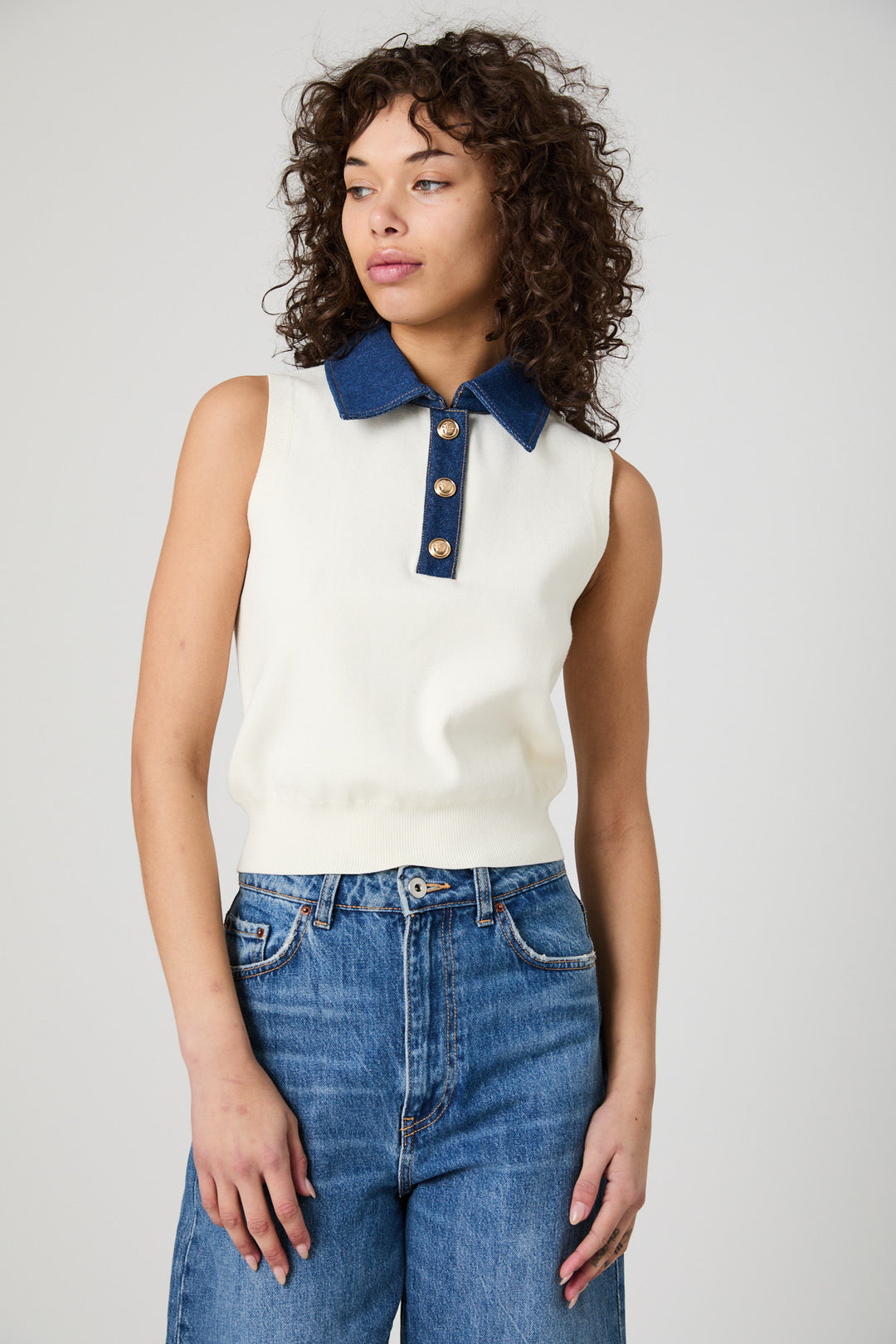 MAXIME KNIT DENIM COLLARED SWEATER VEST