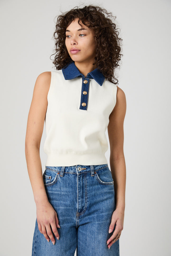 MAXIME KNIT DENIM COLLARED SWEATER VEST
