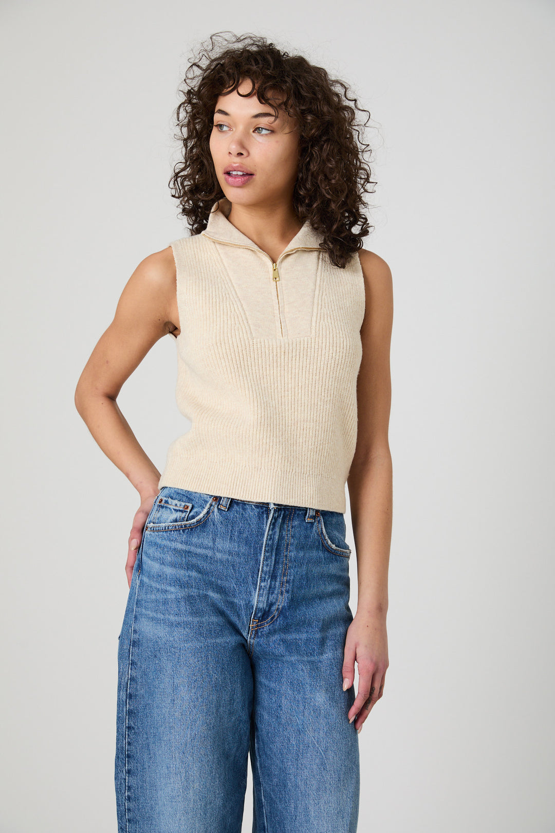 MARLEY KNIT HALF ZIP RIB VEST