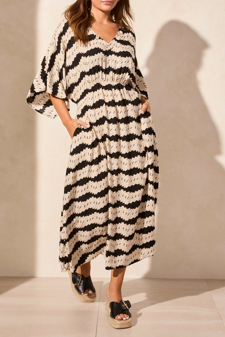 WIDE SLEEVE DRESS WITH SHELL DETAIL