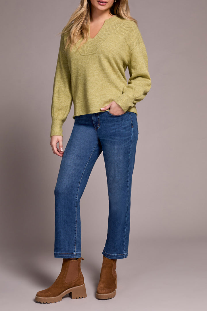 LONG SLEEVE NOTCH NECKLINE SWEATER