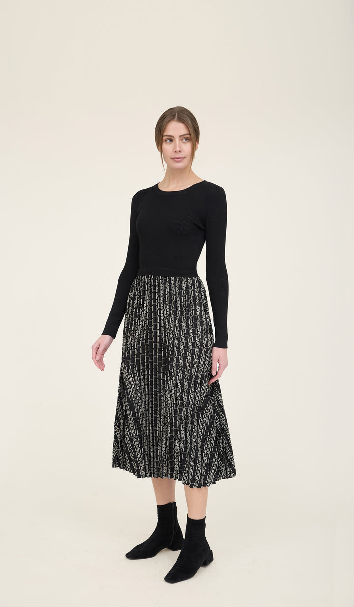 TWOFER LONG SLEEVE SWEATER TOP AND PLEATED PRINT