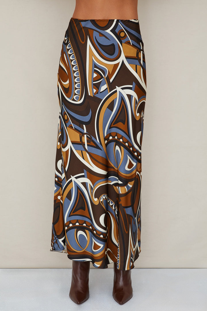 BAROQUE ABSTRACT PRINT SILKY SLIP SKIRT