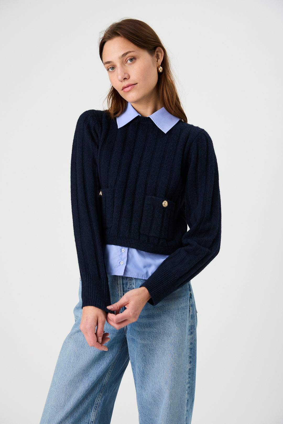 ELLIE KNIT COLLARED PULLOVER