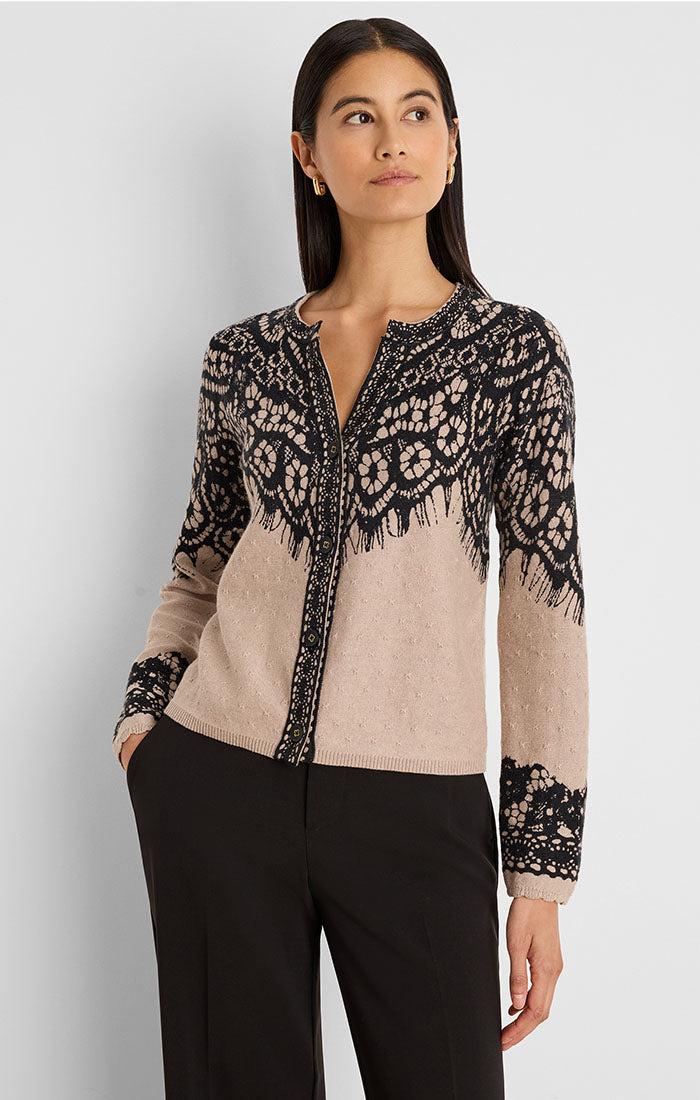 PLACED LACE PRINT CARDIGAN