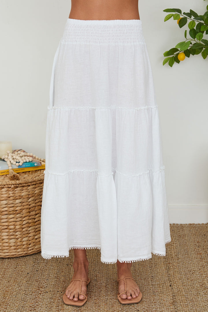 MAXI SKIRT WITH POM POM TRIM