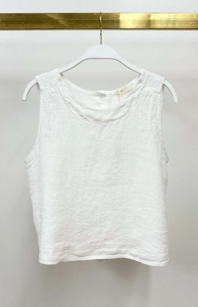 LINEN SLEEVELESS TANK TOP BACK BUTTON CLOSURE