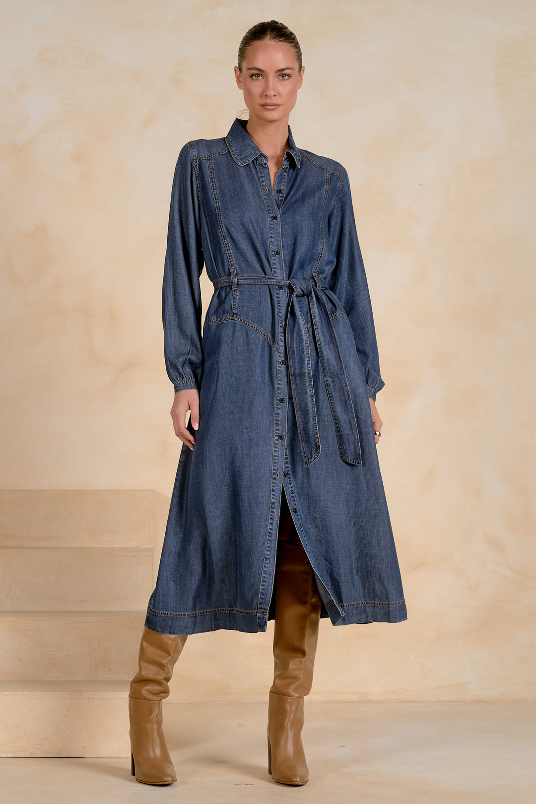 LONG SLEEVE COLLAR BUTTON DRESS