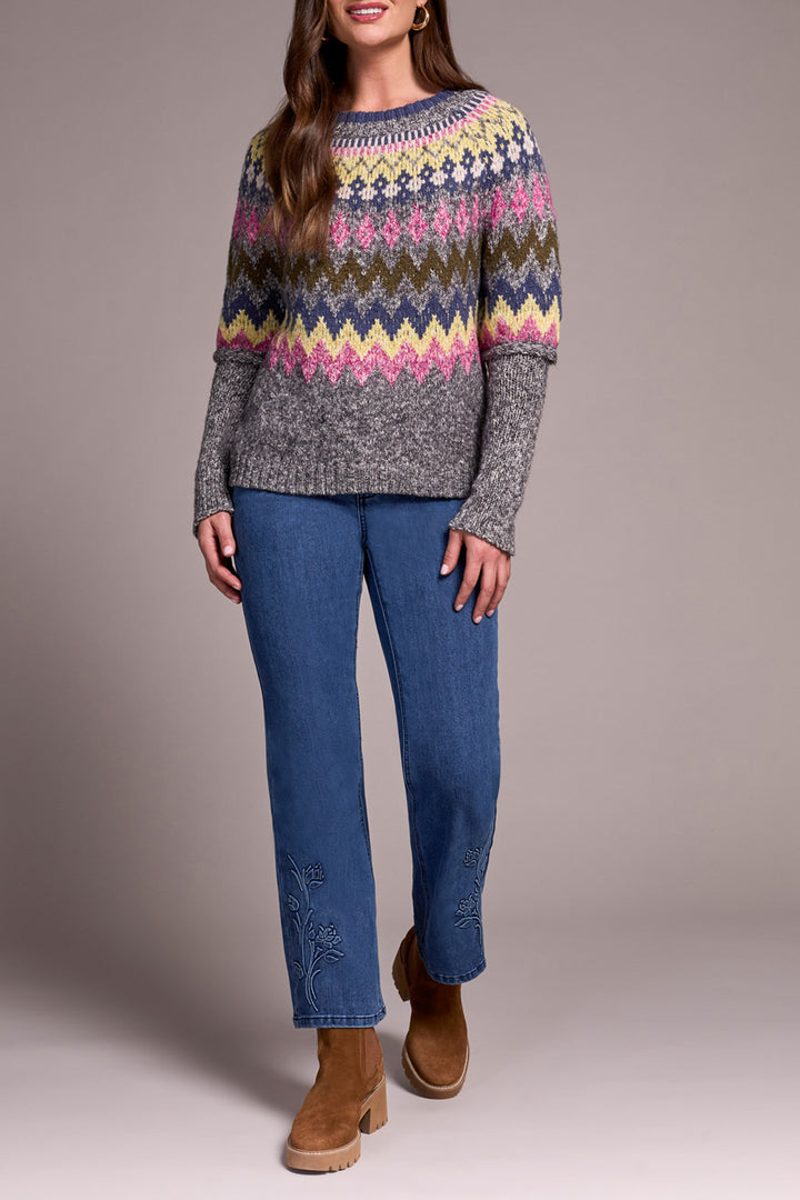 GREY MIX GROUND INTARSIA RIBBED SWEATER