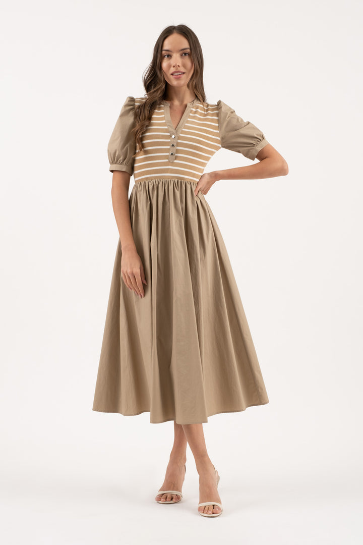 STRIPE TWOFER POPLIM MIDI DRESS