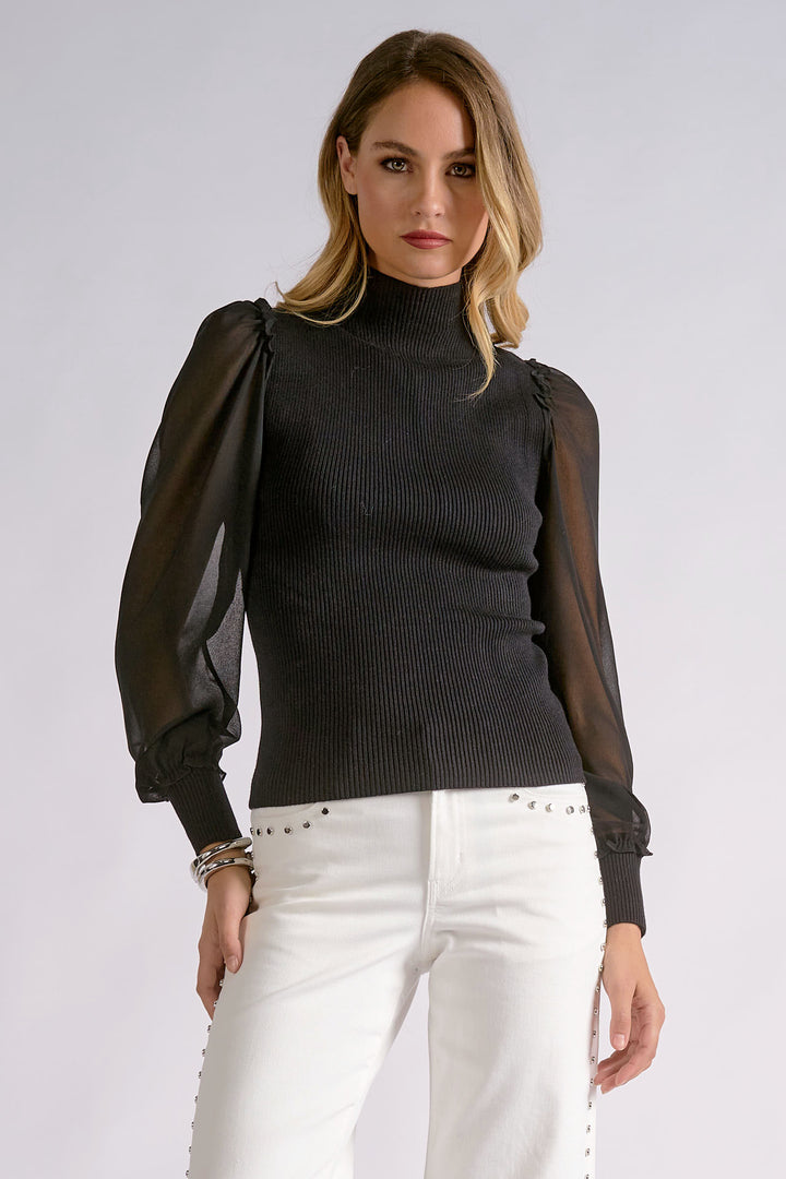 MESH SLEEVE SWEATER TOP