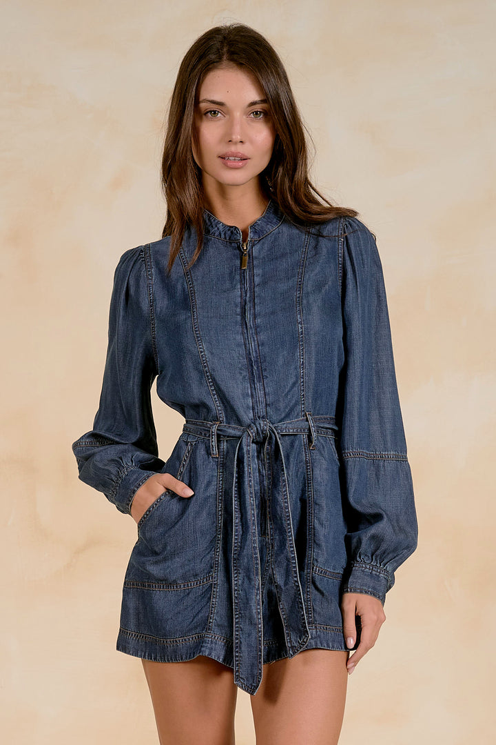 LONG SLEEVE TIE BELT ROMPER