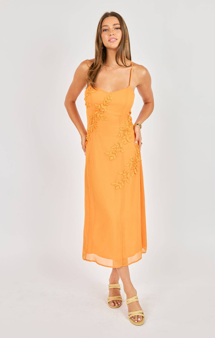PRICKLY PETAL APPLIQUE MIDI DRESS