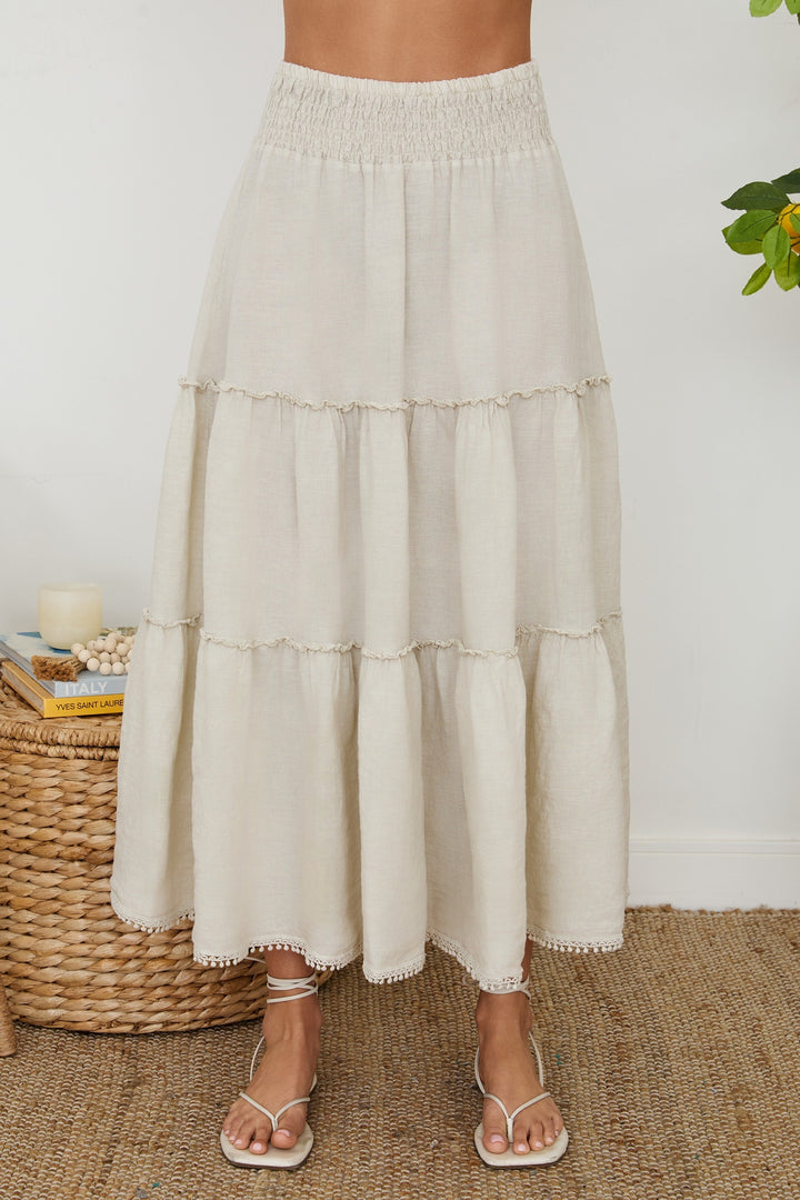 MAXI SKIRT WITH POM POM TRIM