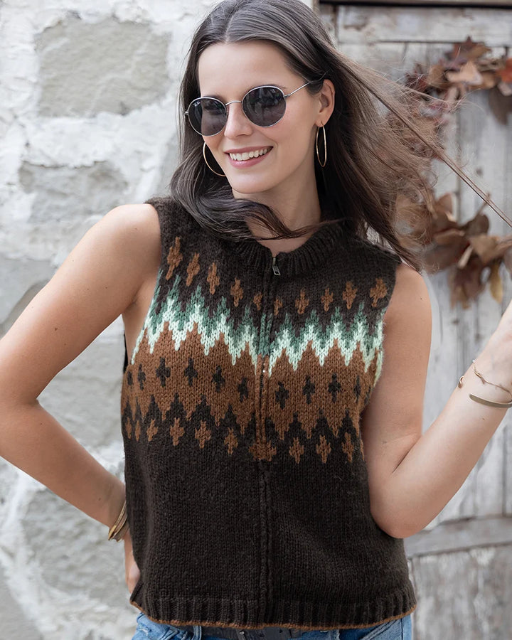 JAXON FAIR ISLE ZIP VEST CHUNKY