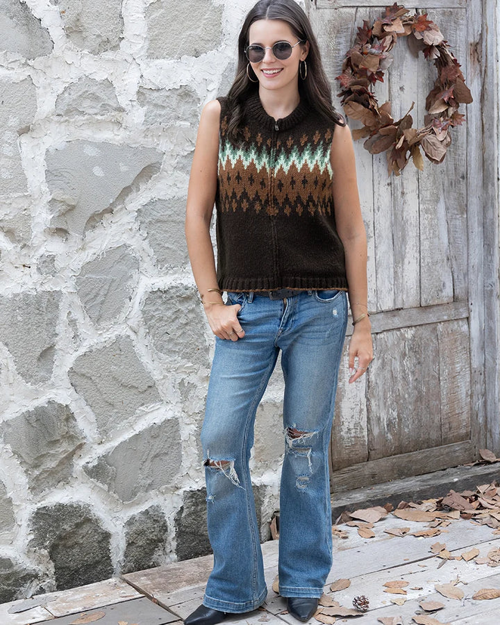 JAXON FAIR ISLE ZIP VEST CHUNKY