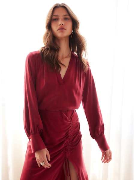 FIONA SHIRRED MIDI SKIRT