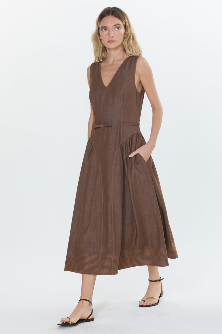 Bruni Topstitched Denim Effect Midi Dress
