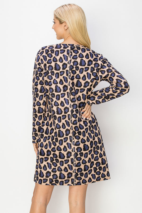 Aurora Suede Round Neck Dress - Cheetah (with pockets or without)
