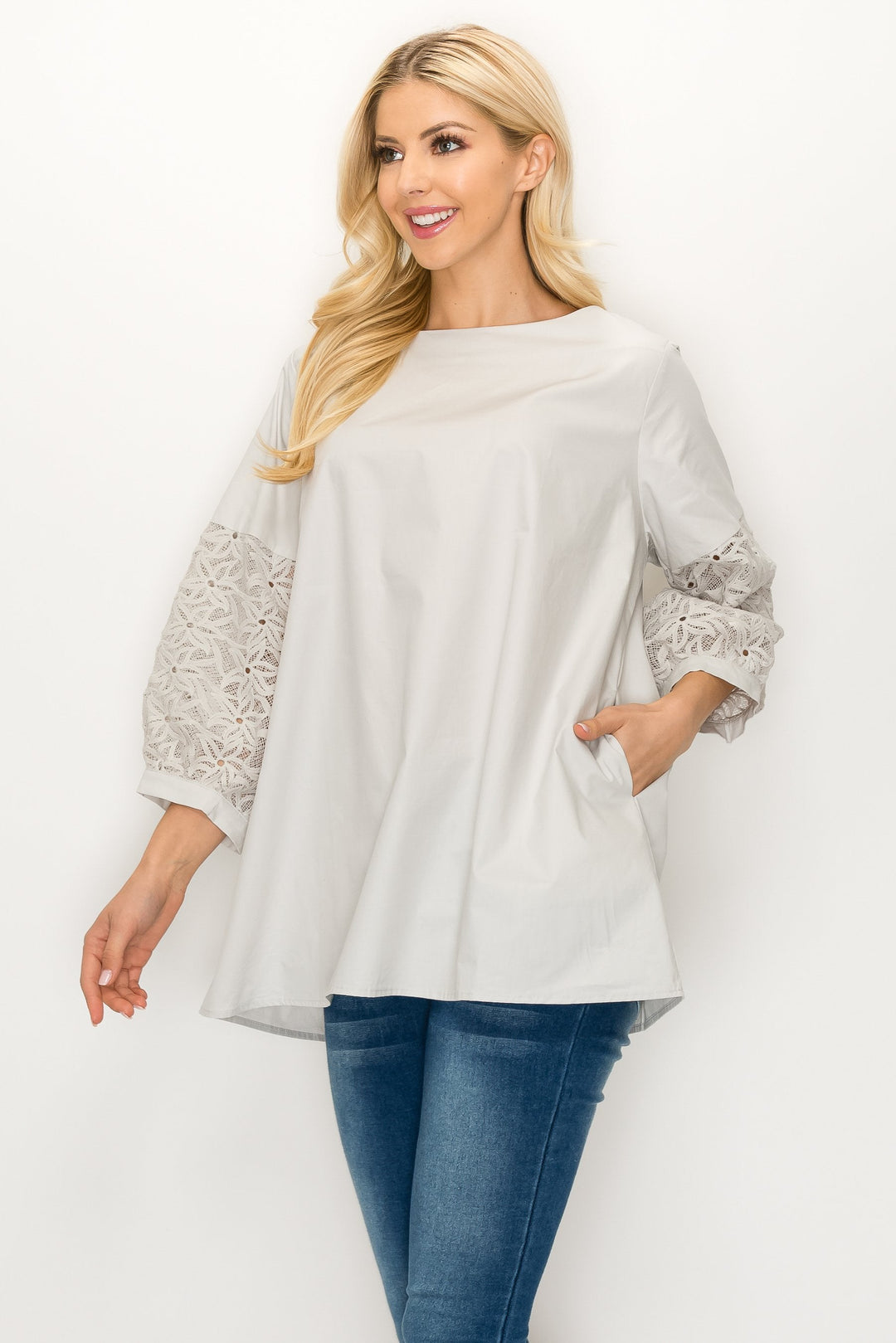 Wylla Cotton Poplin Top with Lace