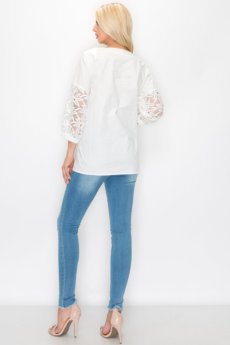 Wylla Cotton Poplin Top with Lace
