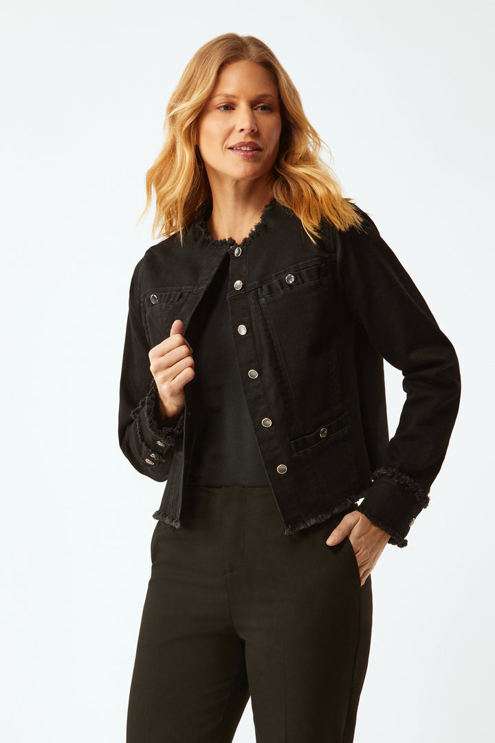 Collarless Jacket With Fray - Black