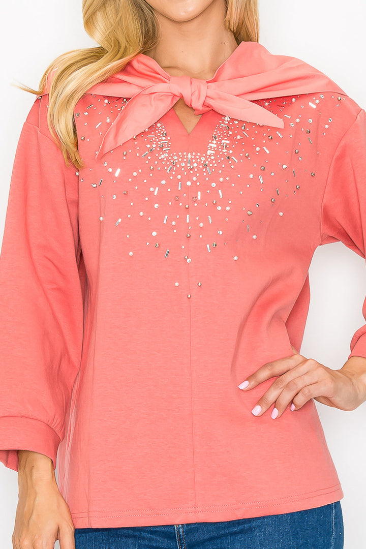 Karnie Prima Cotton Knit Top with Sparkling Studs & Detachable Hoodie