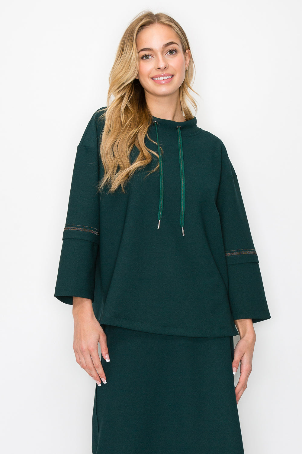 Kayla Crepe Knit Top with Beading Trim
