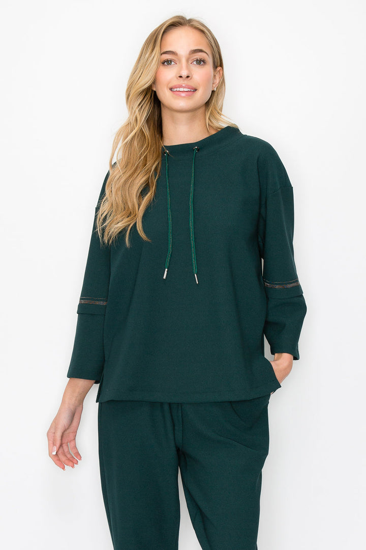 Kayla Crepe Knit Top with Beading Trim