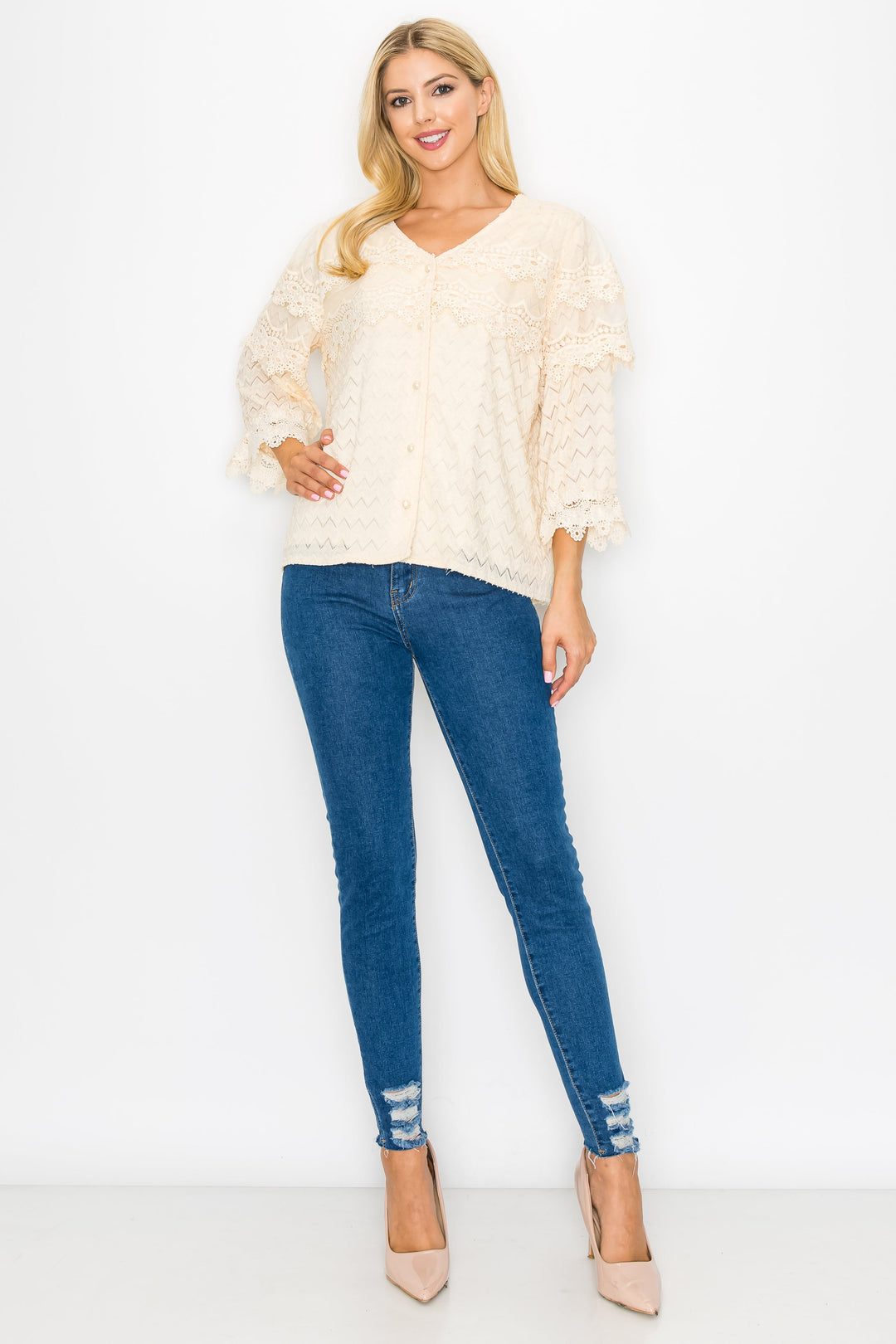 Kelly Anne Stretch Knit Mesh & Lace Top