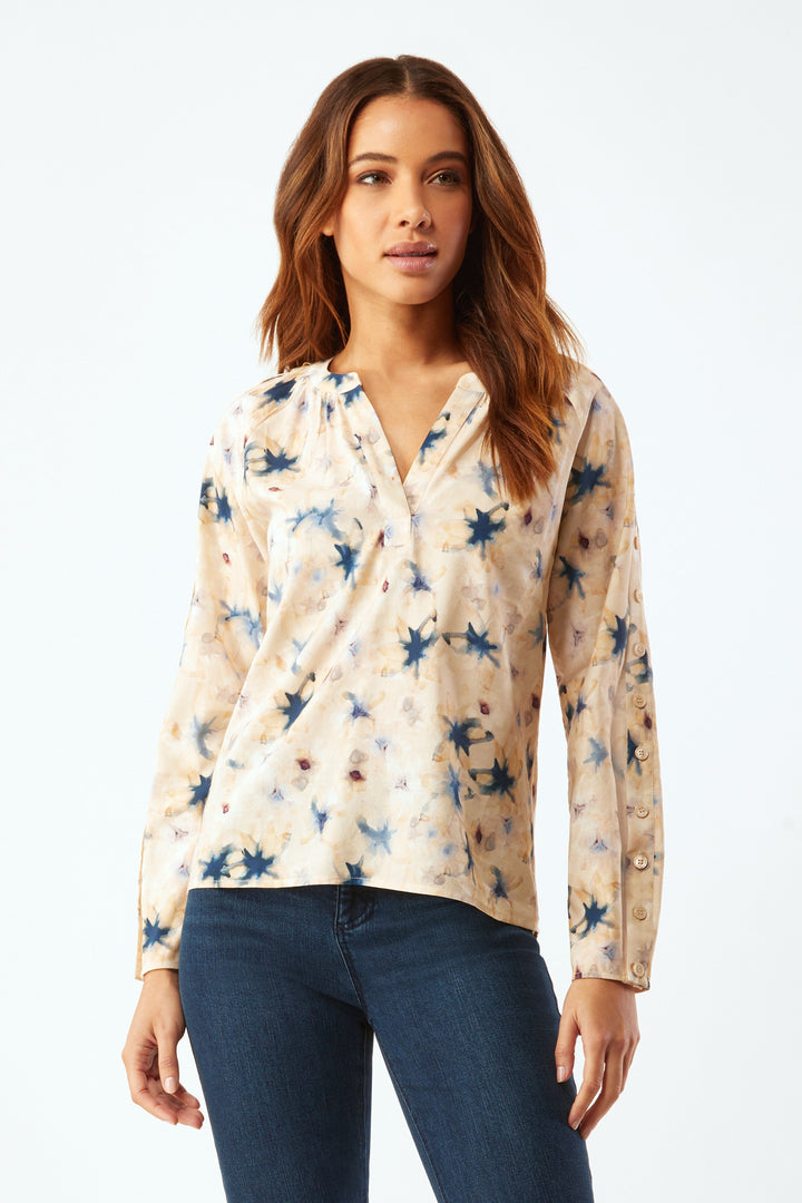 Barrymore Button Sleeve Blouse - Watercolor Floral