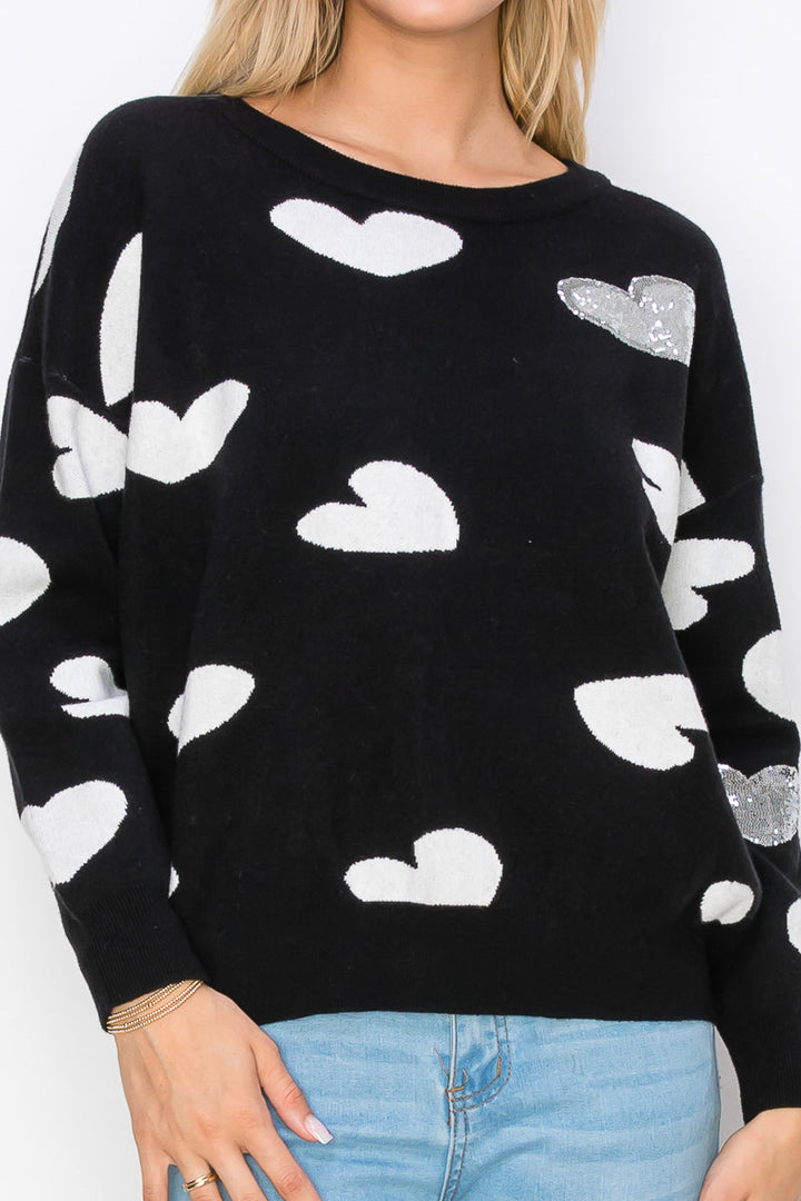 Senja Knitted Sweater with Sequin Hearts