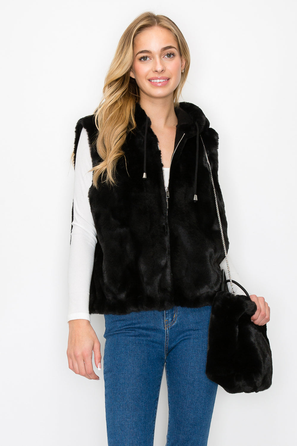 Jackie Fur Vest with Crossbody Fur Bag