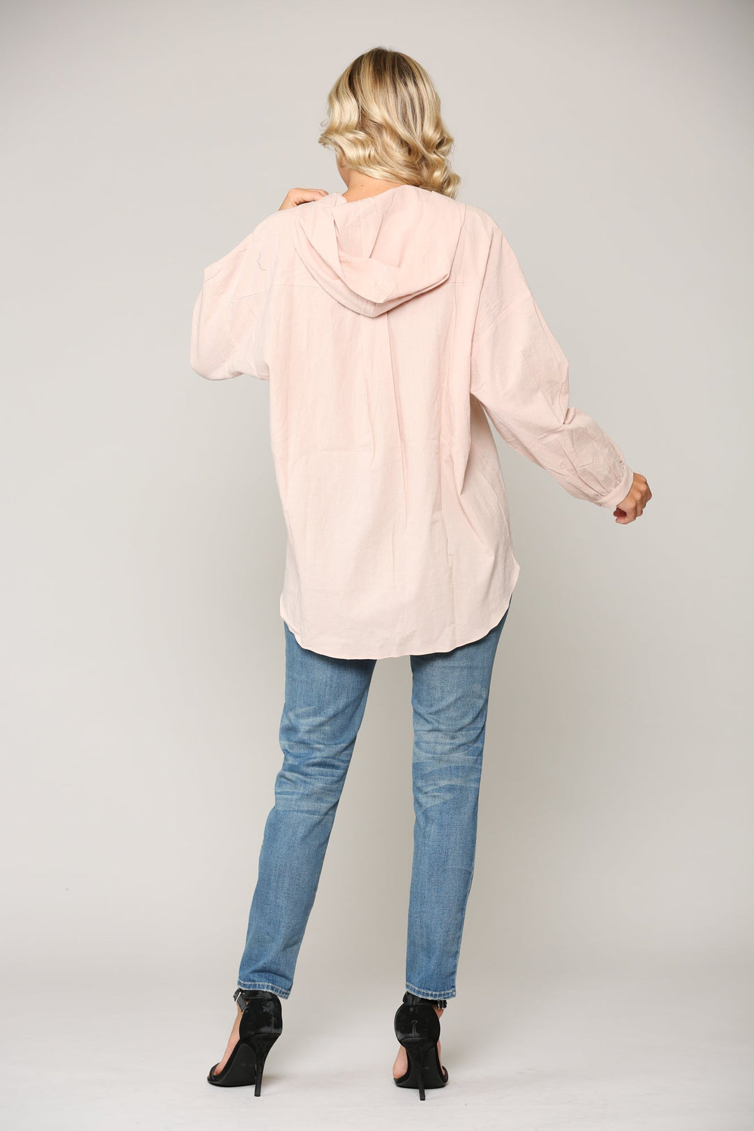Willa Cotton Button Front Top with Hoodie