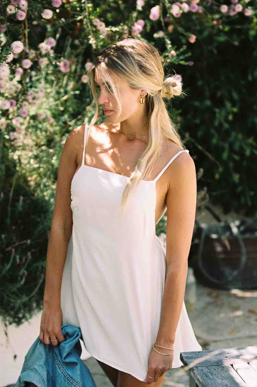 Bella Super Mini Silk Dress | Pretty White - MERRITT CHARLES